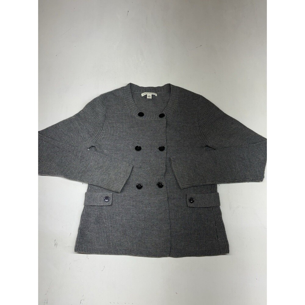 Banana Republic Double Breasted Cardigan Sweater Gray Merino Wool Blend Size M